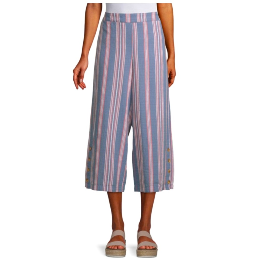 NEW a.n.a Linen Blend Striped High Rise Cropped Pants size small